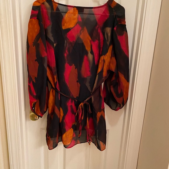 Anthropologie Tapemeasure Blouse XL Chiffon 3/4 Sleeve Embellished V-Neck - Picture 2 of 13